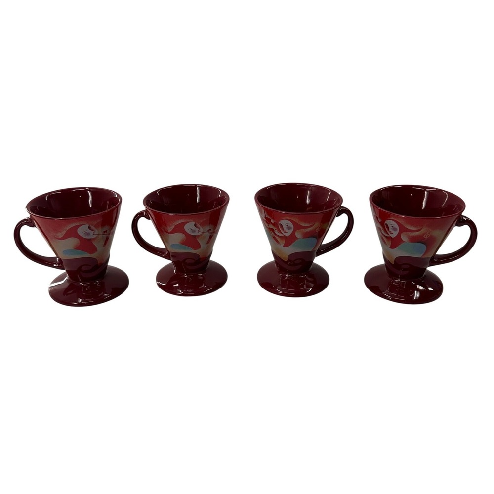 Frangelico Liqueur Mugs Set 4 Linda Spivey 1999 Burgundy Red Pedestal Coffee Cup